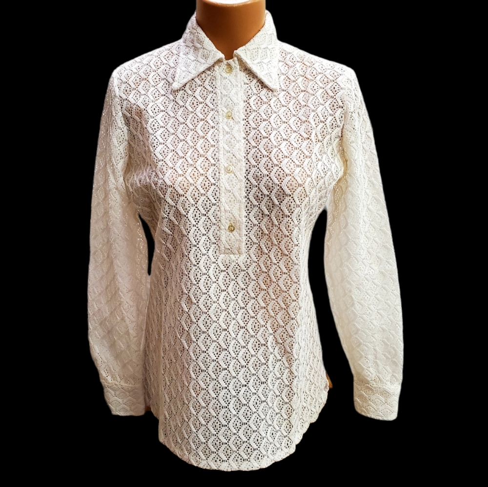 Vintage Adelaar 1960's White See Through Womens Shirt 10 Small